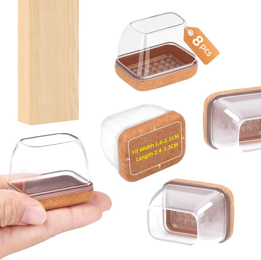 Ezprotekt 8 Pcs Rectangle Clear Felt Chair Leg Floor Protectors for Hardwood Tile Floors, Rectangle Silicone Felt Furniture Pads Caps Covers for Chair Table Desk Sofa (Fit W : 0.6-0.8", L: 0.9-1.3")