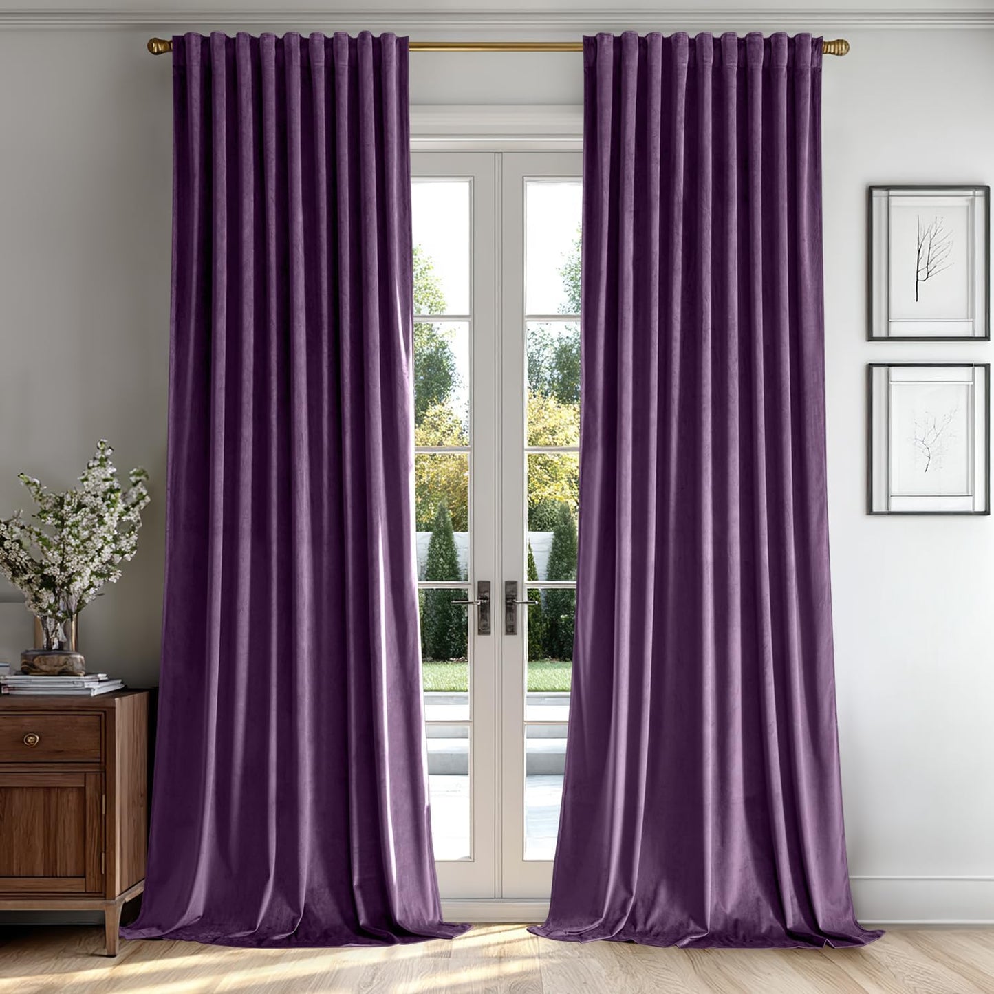 MIULEE Purple Velvet Curtains 108 inches 2 Panels - Luxury Room Darkening Window Drapes for Bedroom Living Room Thermal Insulated Super Soft Blackout Extra Long, Back Tab Rod Pocket Pinch Pleated