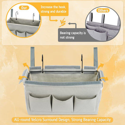 Bedside Caddy Organizer with Fixed Straps & Water Bottle Holder for Home, College Dorm, Bunk Bed, Hospital & Crib Bed Rails (2 pcs, Grey)