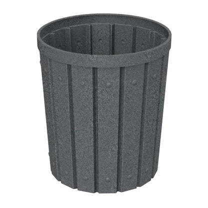 42 Gallon Slated Circle 100% Recycled Plastic Heavy Duty Outdoor Trash Can with Push Open Dome Lid and Internal Liner - Great for Schools and Businesses - Dark Granite