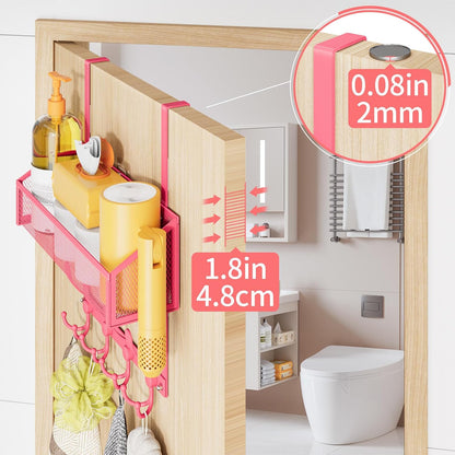 Over The Door Hooks Organizer, Coat Rack Over The Door Storage Hanger Towel Rack, Back of Storage Organizer for Bathroom,Bedroom,Kitchen,Office(Pink 2-Tier)