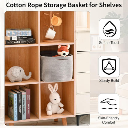 Woven Cotton Rope Storage Basket for Organizing, Cute Decorative Baskets for Gifts Empty, Organizer Bins for Dog Toy, Baby Laundry, 17“×13”×9.5“, Light Grey