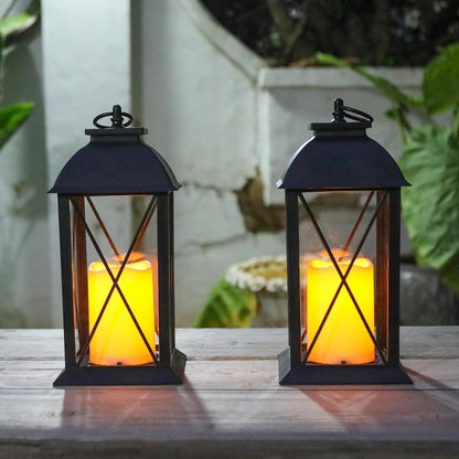 2 Pack 13-Inch Black Decorative Lantern with LED Candle, Battery Operated, Lightweight and Durable, Perfect for Indoor and Outdoor Use, Home Décor, Parties, and Holiday Decorations