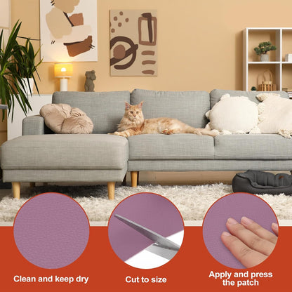 PATIKIL Leather Patches Tape for Furniture, 3.2 x 61 Inch Self Adhesive Vinyl Leather Repair Kit Cover Sheet for Couch, Sofa, Car Seats, Office Chair, Light Purple