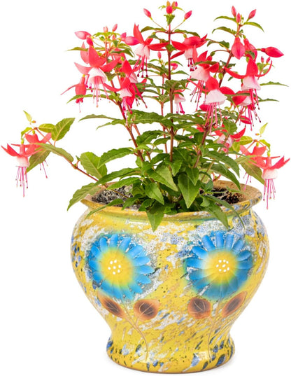 Sungmor Ceramic Hand Painted Succulent Flower Pots, 9 Inch Large Pottery Pots for Indoor Outdoor Plants, Decorative Ceramic Vase for Flower Arrangement Home Decor, Vintage Centerpieces Flowerpot