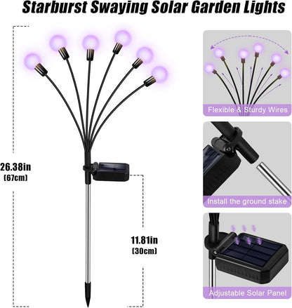 Solar Lights Outdoor Garden Purple – 36 LEDs Solar Firefly Lights, Purple Swaying Lights Outdoor Waterproof, 6 Pack 6 Heads Garden Decorative for Yard Patio Pathway Lawn Decorations