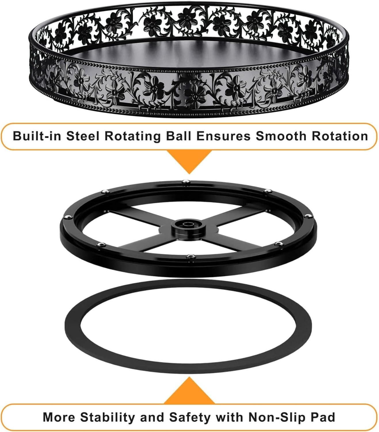 10" Lazy Susan Organizer Turntable,360 Rotating Spice Rack Lazy Susan for Cabinet Dining Table Top Countertop Pantry Kitchen Cupboard Vanity Bathroom Refrigerator Black