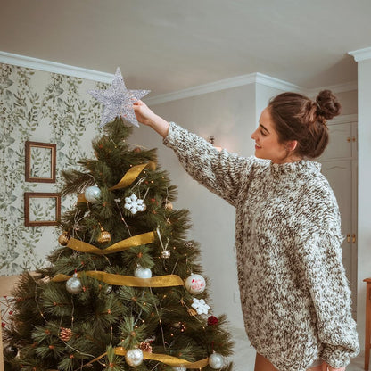 Christmas Tree Topper, hogardeck Sliver 5-Pointed Star Tree Topper for Christmas Decor, Tree Toppers for Christmas Tree Decorations for Indoor Home