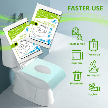TenFan Disposable Toilet Seat Covers - 70-Pack Waterproof XL Travel Pack, Adhesive Secure Fit for Public Toilets, Camping, Airport & Hospital (Adults & Kids)