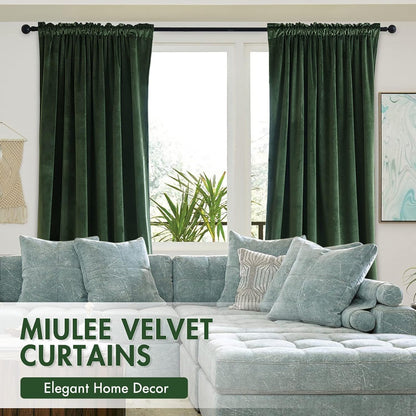 MIULEE Olive Green Velvet Curtains Thermal Insulated Blackout Curtain Drapes for Bedroom Living Room Darkening 96 Inches Long Curtains Panels Rod Pocket Set of 2