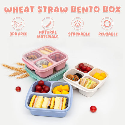 4 pack Bento Lunch Box, Snack Containers，Meal Prep Containers Kids/Toddle/Adults,Food Storage Containers for School, Work and Travel (4 and 3 Compartment Multicolor)