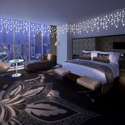 Icicle Lights for Outside, 33FT 400 LED Icicle Christmas Lights with 8 Modes 75 Drops, Waterproof Plug in Curtain String Lights for Outdoor Indoor House Yard Roof Wedding Decorations, White