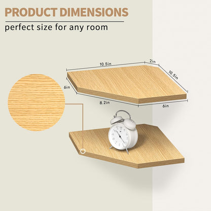 Corner Shelf Wall Mount, Floating Corner Shelves, Set of 2 Corner Wall Shelf Organizer, Rustic Wood Wall Storage Display Shelves for Living Room Bedroom Bathroom Kitchen, Rustic Brown, Oak