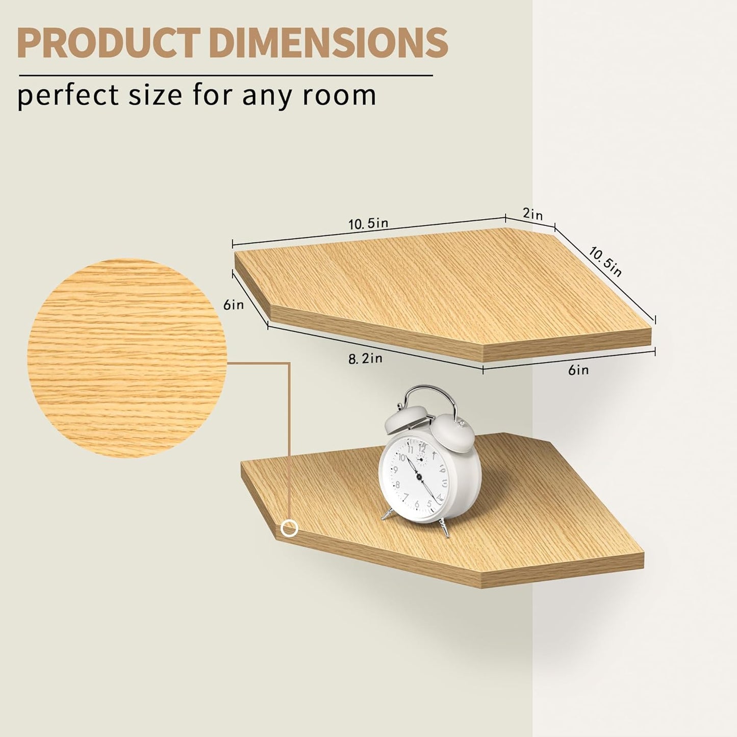 Corner Shelf Wall Mount, Corner Floating Shelves, Set of 4 Corner Wall Shelf Organizer, Rustic Wood Wall Storage Display Shelves for Living Room Bedroom Bathroom Kitchen, Oak