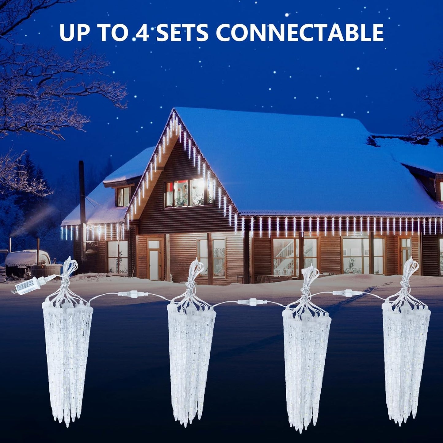Christmas Icicle Lights Outdoor, 10Ft Meteor Shower Lights with 10 Ice Shaped Tube, Snowfall Shooting Star Light Effect, Falling Crystal Christmas Decorations for House Eave Roofline, Cool White