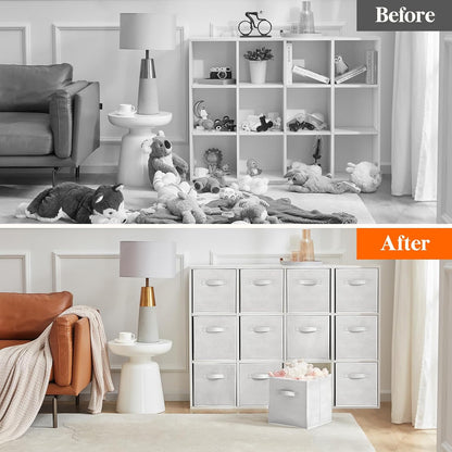 Lifewit 12 Packs Storage Cubes, 11 Inch Cube Storage Bins, Foldable Decorative Fabric Storage Baskets for Organizing Home Organizers with Handles for Shelves, Closet, White