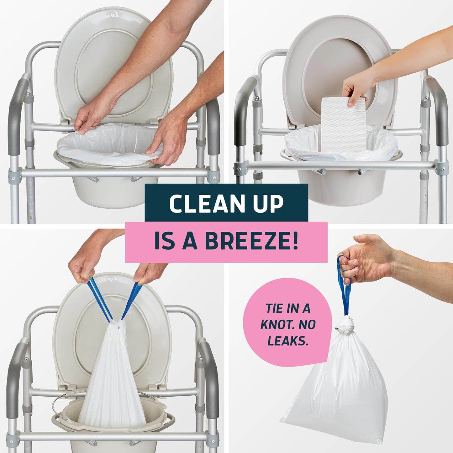 Lunderg Commode Liners with Absorbent Pads - Rose Scent Medical Grade 50 Count Universal Fit - Disposable Bedside Commode Liners and Pads for Adult Chairs, Portable Buckets & Camping Toilet Bags