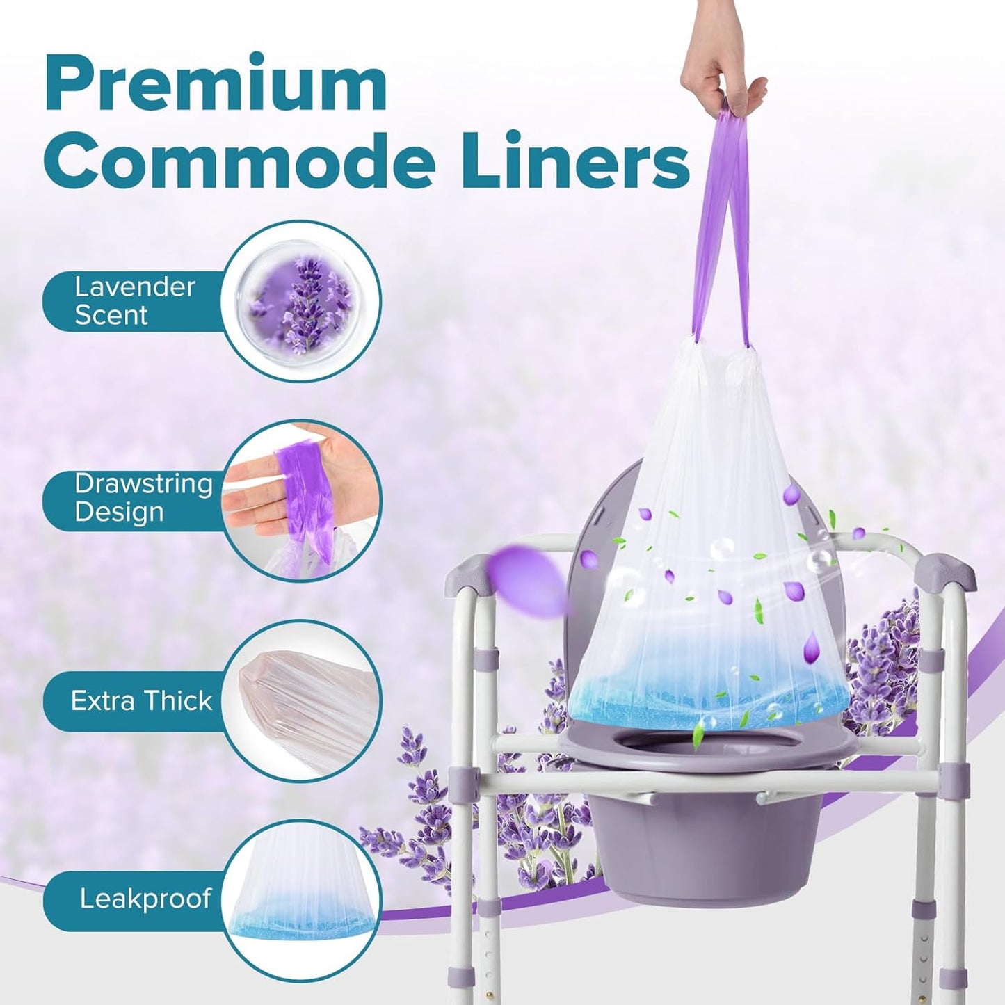 Maliton Bedside Commode Liners with Absorbent Pads, 60 Pack Disposable Bags and 60 Super Absorbent Pads, Vanilla-Scented Portable Sanitary Bag for Adult Toilets and Camping Toilets (60Bags+60Pads)