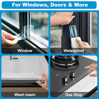 Transparent Weatherproof Seal Tape 2" x 30 Yards, High Strength Waterproof Sealing Tape for Windows Doors, RV Bathroom Kitchen Outdoor, Air Water Leakage Protection Adhesive Weather Stripping