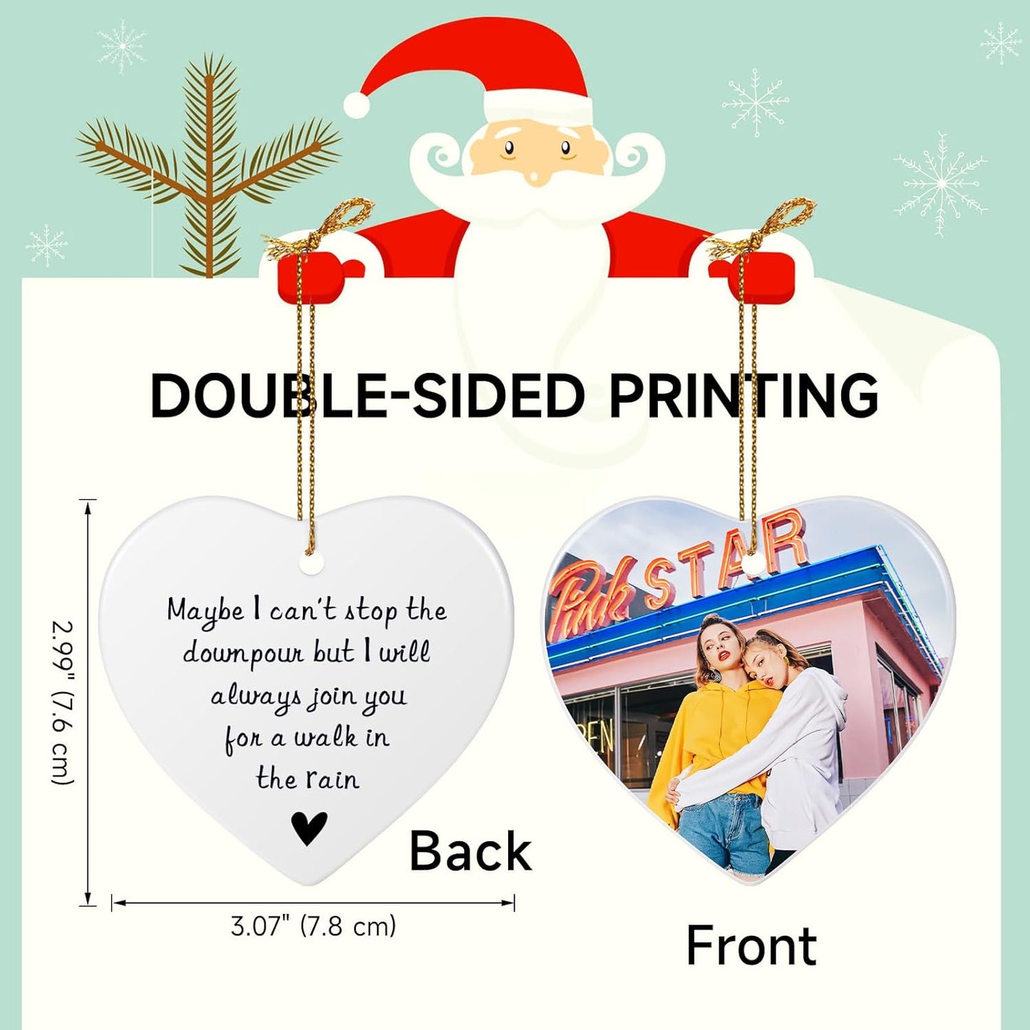 Personalized Maybe I Can't Stop The Downpour Ornament, Friendship Gifts for Women Best Friend Bestie Sister Brother, Tough Time Gift, Ceramic Heart Christmas Ornaments