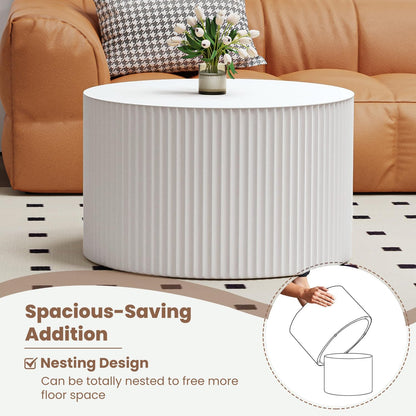 WXFKLDJ Round Nesting Coffee Table Set Cylindrical Wooden Coffee Table Sofa Center Table Circle Embossed Design Side Table for Living Room Apartment No Assembly (Round White Small)
