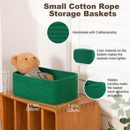 3 Pack Small Storage Baskets for Organizing, Cute Woven Decorative Gift Baskets for Shelves, Mini Closet Organizer Bins with Handles, 11.81''Lx7.87''Wx4.72''H-Green