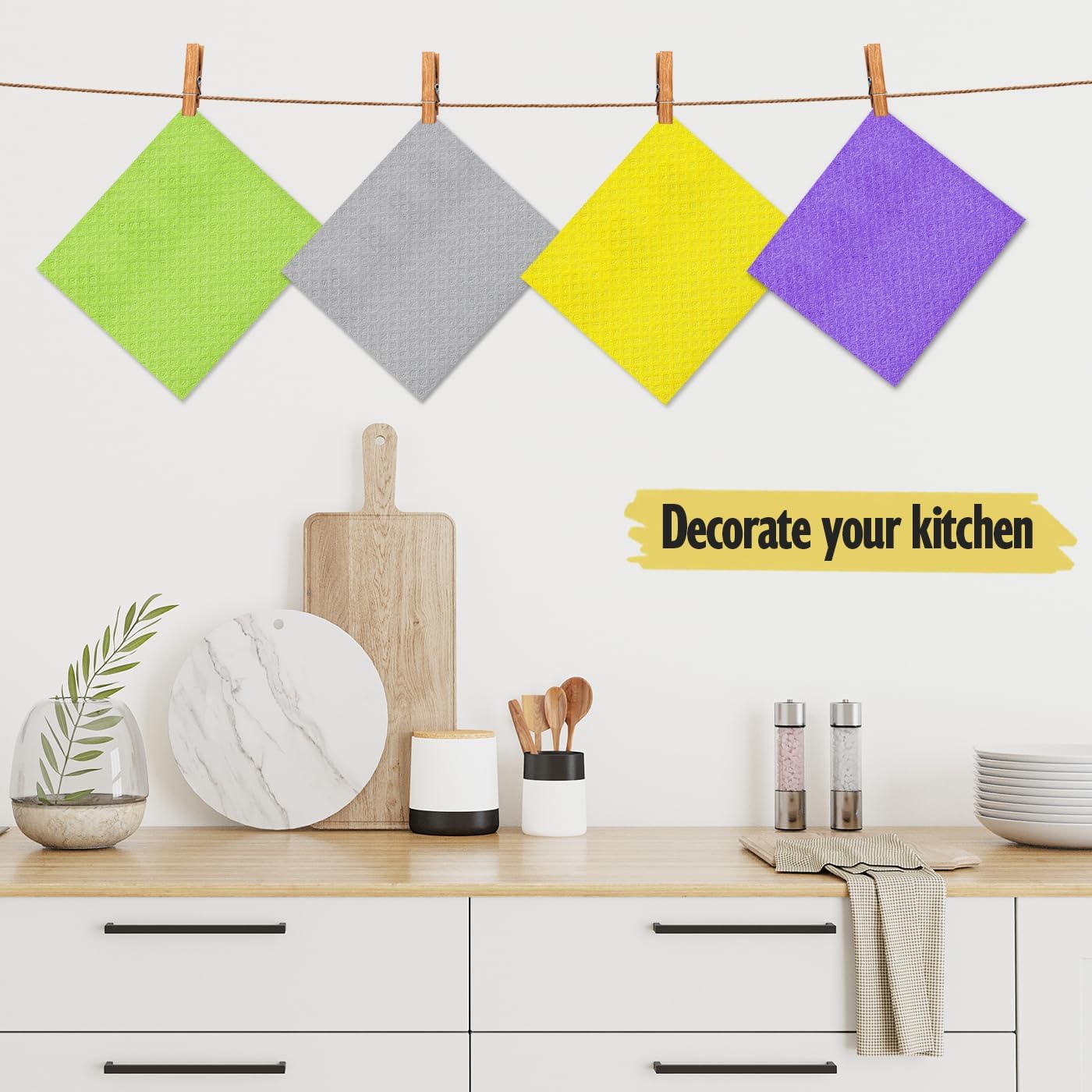 Swedish Dishcloths for Kitchen | 6 Pack Absorbent Cellulose Sponge Cloths Washable | Non-Scratch Reusable Paper Towels Quick Drying Cleaning Cloths - White