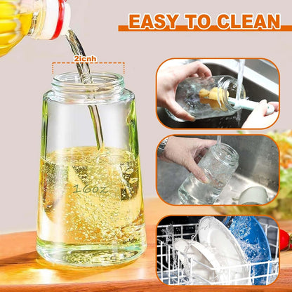 2-in-1 Glass Oil Dispenser & Sprayer - 16oz/470ml Leakproof Bottle for Cooking, Air Fryer, BBQ, Baking, Salad (Transparent Black 1PC)