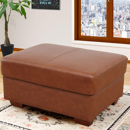 Ottoman Rectangular Storage Ottoman Bench, Genuine Cow Leather Footrest, Coffee Table, Stool Footstool with Hinged Lid for Living Room, Bedroom, Entryway, Brown, 36.5"x28"x18.5"