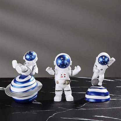 Blue Astronaut Statues Set of 3, Outer Space Theme Figurines Planet Nursery Classroom Bedroom Decor Cake Toppers