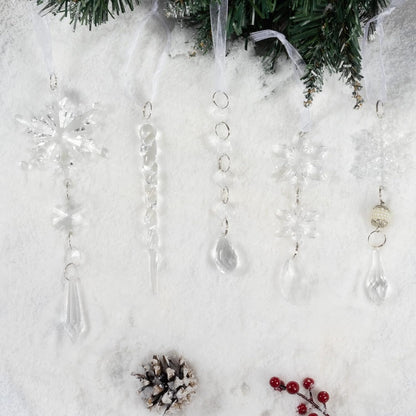 Christmas Tree Decoration Crystal Ornaments - 32pcs Acrylic Christmas Ornaments Snowflake Icicle Drop Crystal Hanging Ornaments for Xmas Tree Winter Holiday Frozen Party Decorations