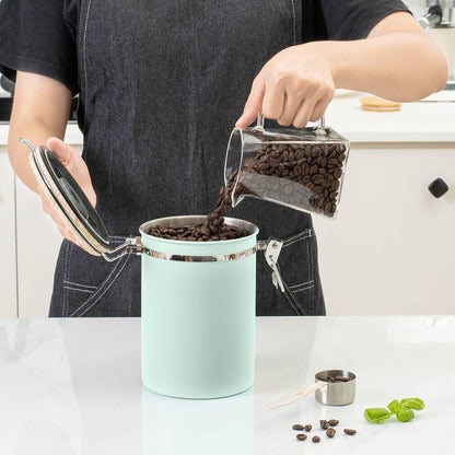 TEDSWAIT Coffee Canisters Airtight Coffee Bean Storage Container Kitchen Stainless Steel Food Storage Container with Scoop Date Tracker & CO2 Valve 61Fl Oz (Green)