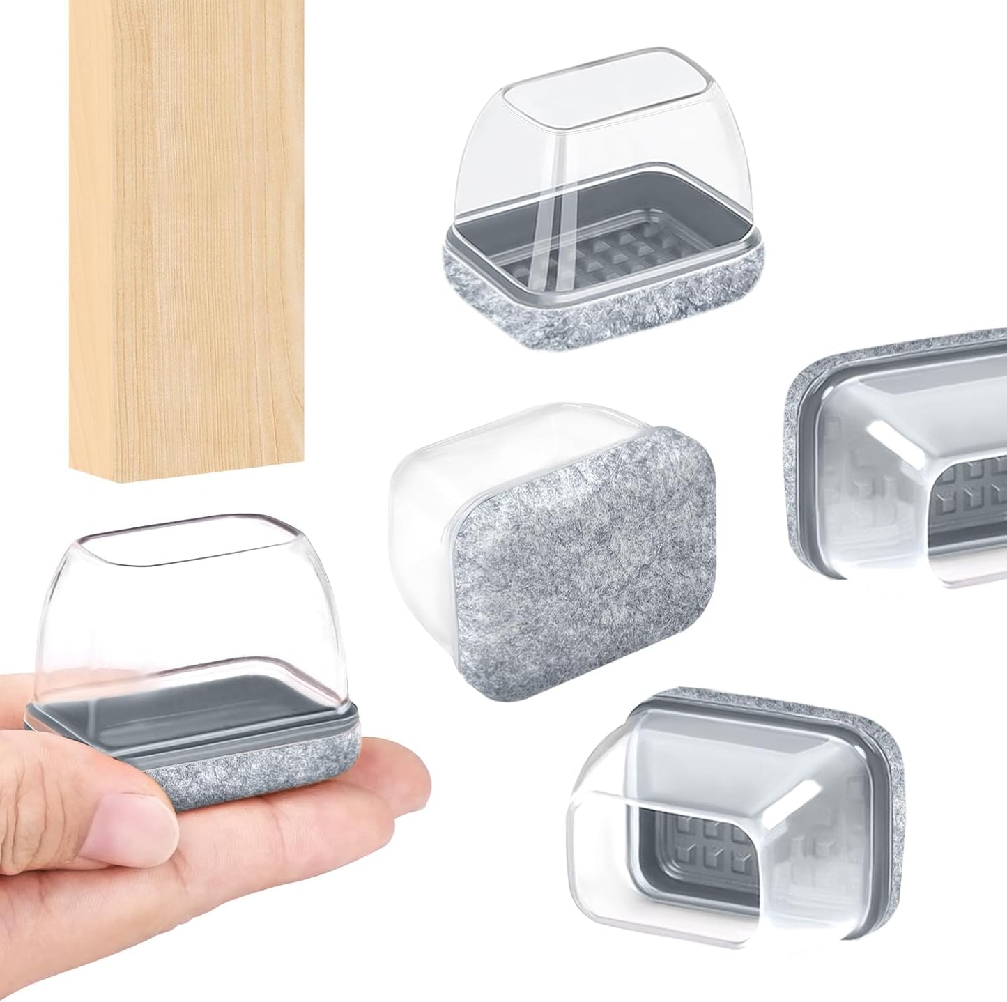 Ezprotekt 8 Pcs Rectangle Grey Felt Chair Leg Floor Protectors for Hardwood Floors, Rectangle Silicone Chair Leg Caps, Furniture Leg Covers Cups for Table Desk (Fit W :0.6-0.8", L: 0.9-1.3")