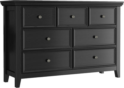 BLANKSPACE Black Dresser, Modern Dresser for Bedroom, 7 Chest Drawer Nightstand, Large Capacity Wood Cabinet for Bedroom, Living Room, Closets