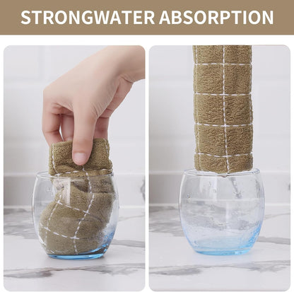 Homaxy 100% Cotton Terry Kitchen Towels(Tan, 13 x 28 inches), Checkered Designed, Soft and Super Absorbent Dish Towels, 8 Pack