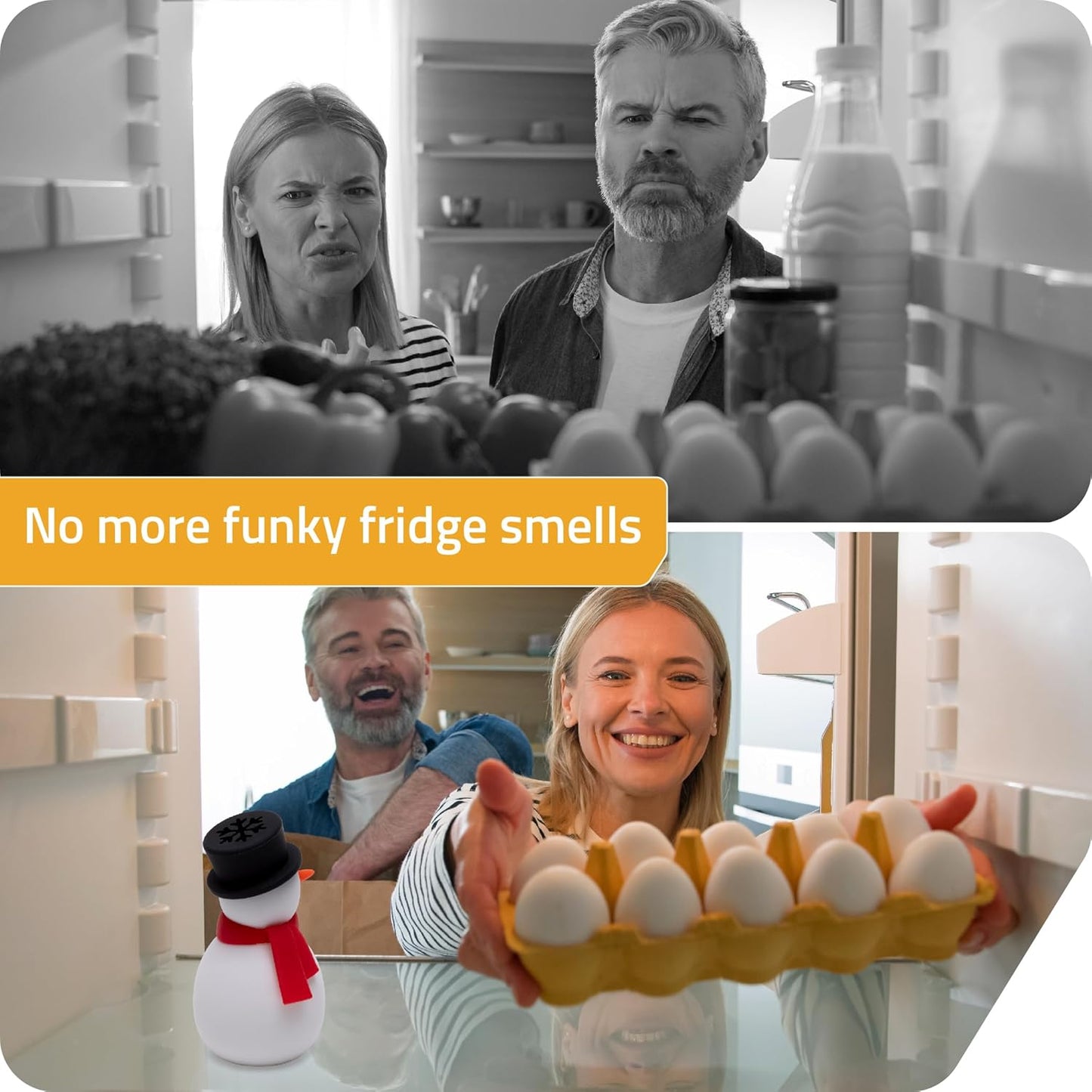 NEW - Peleg Design Freezy Fridge Deodorizer Odor Eliminator - Cute Snowman Baking Soda Container, Reusable Silicone Refrigerator Freshener, Fun Kitchen Gadget for Home Improvement