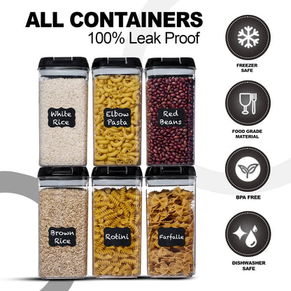 Shazo Airtight Food Storage Containers with Lids - 6 PC BPA Free Clear Plastic Cereal Containers with Easy Lock Lids for Kitchen and Pantry Organization for Snacks and Pasta - 1.2 L