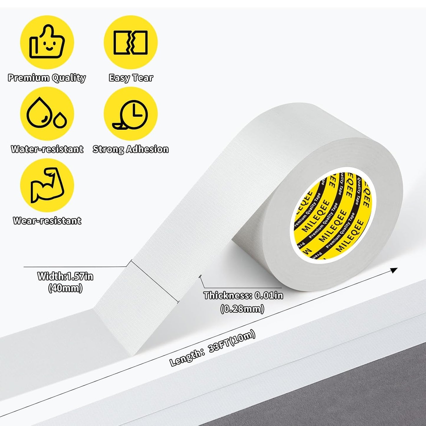 Duct Tape Heavy Duty Single Sided, Strong Adhesive High Strength, Waterproof Mesh Tape for Indoor and Outdoor Repairing Sealing Bonding, Easy Use Hand Tearable, 1.57 Inch x 33 Feet, White