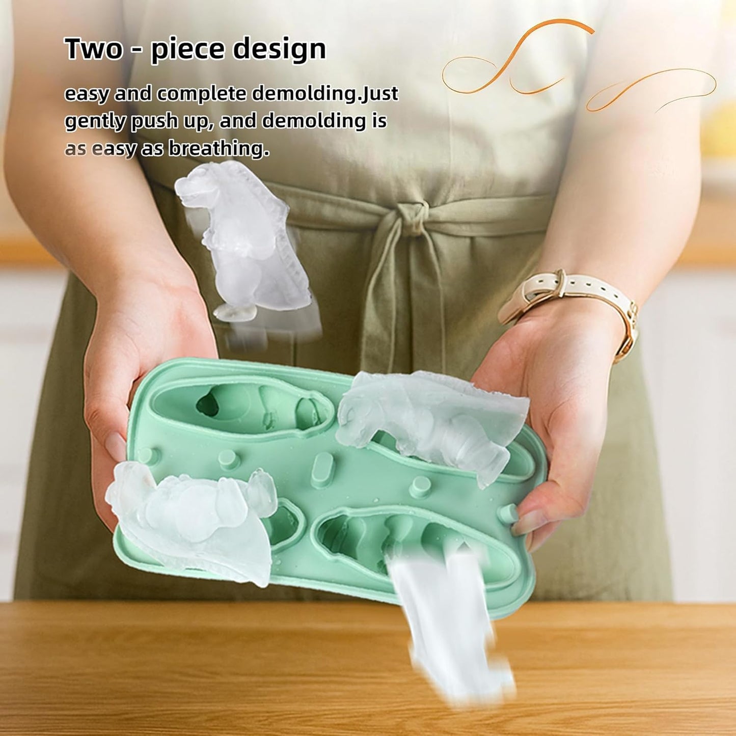 7.48inch Newly Upgraded 4-grid 3D Dinosaur Ice Tray and Covered Silicone Ice Tray, Suitable for Bars, Outdoor and Home Use (1, yellow)