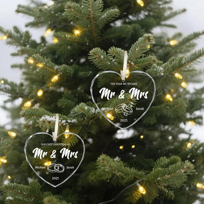 First Christmas Married Ornament 2025, Custom Wedding Crystal Glass Ornament with Photo, Name or Date, Personalized Wedding or Bridal Shower Gifts for Newlyweds