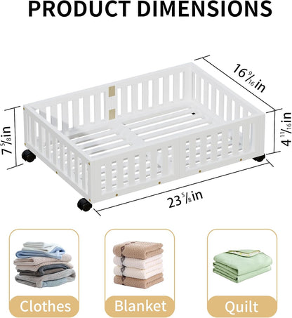 Bamboo Under Bed Storage with Wheels (2-Pack) – Rolling Underbed Shoe Organizer Box for Shoes, Blankets, Toys, Clothes Container Space-Saving Organizer Bins for Bedroom, Closet, Dorm, Nursery