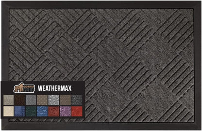 GORILLA GRIP 100% Waterproof All-Season WeatherMax Doormat, 60x24, US Designed Natural Rubber, Stain and Fade Resistant, Low Profile Indoor Outdoor Door Mats, Easy Clean Patio Mat, Gray Diamond