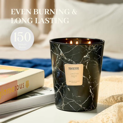 M&SENSE LeatherNight Scented Candles for Home, 3-Wick Highly Scented Jar Candles, Extra Large Candle 35 Oz 150 Hours Long Lasting Burning, Relaxing Aromatherapy Candle for Stress Relief, Meditation