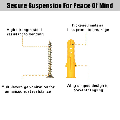 KURUI Drywall Anchors and Screws Assortment Kit 270PCS, 135 Plastic Dry Wall Expansion Anchors and 135 Philips Flat Head Wood Screws, 5 Sizes Wall Hanging Kit for Art Decor, Replaces Picture Nails