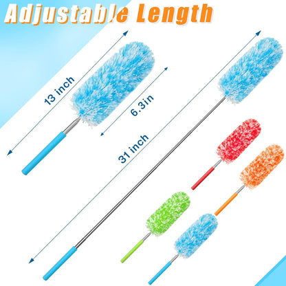 Tanlade 12 Pcs Microfiber Feather Duster for Cleaning 13-31 Inch Extendable Cobweb Dusters Ceiling Fan Duster Washable Bendable Tool for Office Car Window Furniture (Bright Color)