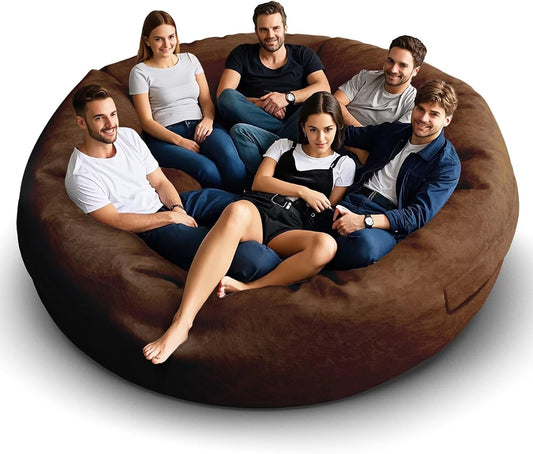 Bean Bag Chair for Adults 8FT,Soft Removable Cover for Teens/Girls Bedroom,Fluffy Giant Round Floor Beanbag Lounger Chairs (No Filler,Deep Coffee)