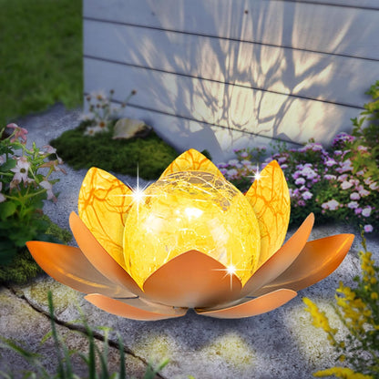 Garden Solar Light Outdoor(2Pack),Crackle Globe Glass Lotus Decoration, Waterproof Metal LED Flower Lights for Patio,Lawn,Walkway,Tabletop,Ground