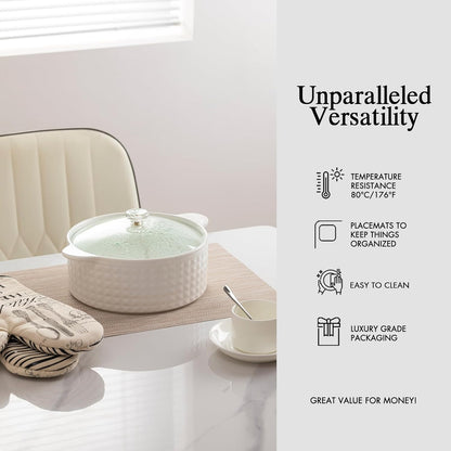 Placemats Set of 8 - Easy Clean Woven Vinyl Placemats for Dining Table, Indoor/Outdoor Place Mats, Washable PVC Table Mats（Beige）