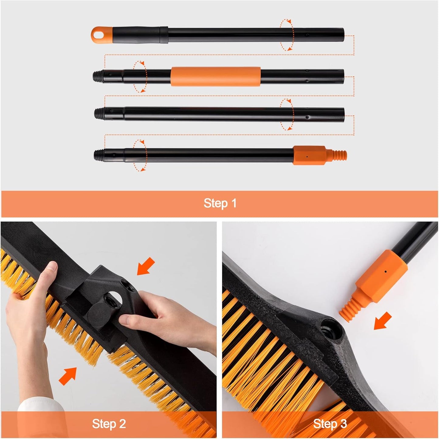 24”Push Broom Brush for Floor Cleaning with 65” Long Handle and Stiff Bristles, Heavy Duty Brush for Shop, Deck, Garage, Concrete,Indoor and Outdoor Broom,Orange
