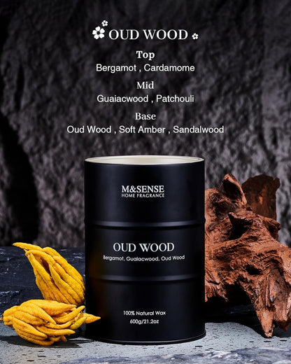 M&SENSE Oud Wood Large Scented Candles Natural Soy Wax, 21.2oz Long Lasting Up to 120 Hours Burning Time, Unique Candle Gifts for Men Women